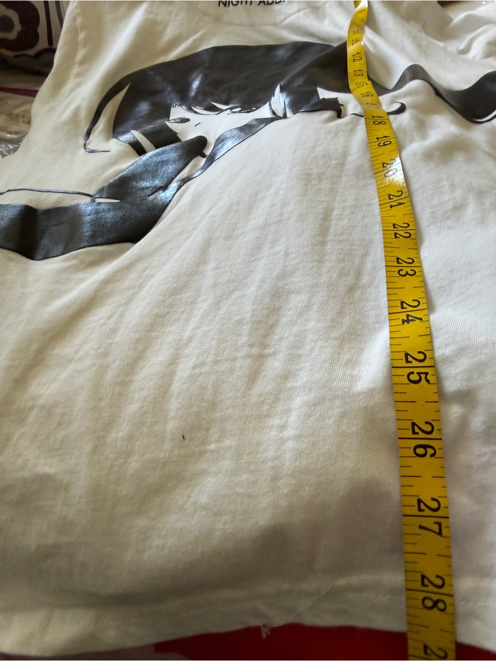 Night Addict White Graphic Tee with Black Anime Print on Back Juniors - Picture 5 of 9